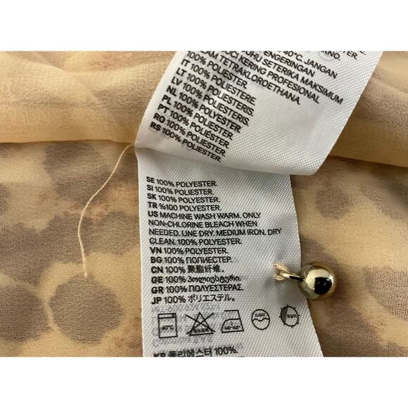 H&M Women's Dress Size 8 Soft Leopard Print 3/4 Sleeve Tie Waist Cream Red - Picture 9 of 13